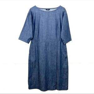45R Dress Blue Cotton Side Button 1/2 Sleeve Baggy Lagenlook Midi Size Small